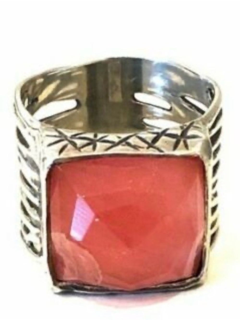 Silpada Sterling Silver Faceted Cherry Quartz Wide Band Ring Size 8